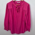 Chico's | Hot Watermelon Raspberry Pink Pleated Details Tie Neck | Size 1 Medium Photo 1