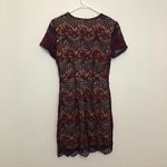 Soprano  Burgundy Maroon Red Navy Blue Floral Lace Short Sleeve Fit Flare Dress S Photo 7
