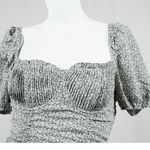 Storia  Ruched Floral Blue Mini Dress Bodycon Short Sleeve Woman's LARGE NEW!! Photo 4