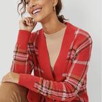 Ann Taylor Jacquard Plaid Boyfriend Cardigan Jubilee Red Size XS Photo 2