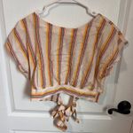 Band of the Free Women's Striped Cropped Tie Back Top Casual Size Small NWT Tan Photo 1