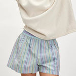 Free People  Shorts Womens XS Blue Striped Get Free Pull-On Smocked High Rise Photo 0