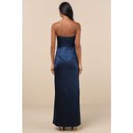 Lulus NWT  Memorable Entrance Dark Blue Strapless Satin Maxi Dress Bridesmaid M Photo 2