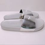 PINK - Victoria's Secret PINK‎ Victoria Secret Silver Single Padded Strap Slides With White Logo Dog Photo 4