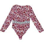 Free People  Intimately Floral Deep V Bodysuit Red Pink Boho Print Size Large EUC Photo 4
