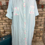 Adonna house dress searsucker floral house dress pink blue pastel collared snap front Photo 0