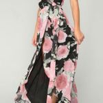 Luxxel Floral Braided Strap Slit Wrap Maxi Dress Black Pink Small Boho High Low Photo 2