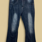 Dark Wash Denim Jeans Flared XL embroidered distressed Cowgirl Western Blue Size 14 Photo 0