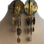 Vintage Blue Polymer Clay Women’s Gold Tone Western Stones Chandelier Earrings Green Photo 4