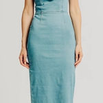 Torn By Ronny Kobo NWT Renee Strapless Denim Midi Dress in Medium Blue Small Photo 0
