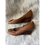 Tory Burch Brown Leather Wedge Shoes with Logo Medallion Photo 2