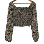 SheIn  Animal Print Smocked Body Balloon Sleeve Crop Top Size Large Square Neck Photo 0
