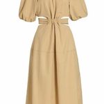 Moon River Anthropologie Puff-Sleeve Cut-Out Poplin Midi-Dress Sz M Photo 0