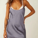 Free People Just What You Need Satin Chemise in Blue Granite Combo Size Medium Photo 0