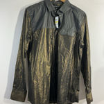 INC Womans Medium Casual Shine Black Bronze Shimmer Long Sleeve Button Blouse Photo 0