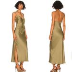 ASTR the Label Valinda Olive Green V Neck Ruched Slip Dress Medium Photo 4