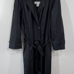 Vtg.80s Maggie Lawrence Black Nylon Trench Coat Rubberized Raincoat Belted Long Size 14 Photo 0