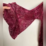 Free People  Ginger Berry Top Maroon Velvet Burnout Off Shoulder Bell Sleeve Photo 4
