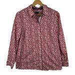 Talbots  Red Hearts Button Down Shirt Medium Long Sleeve Preppy Valentine's Mod Photo 0