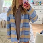 Button up blue and tan striped beachy shacket Size M Photo 0