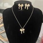 Gold Plated Coquette Bow Earrings Necklace SET Womens Jewelry Photo 0