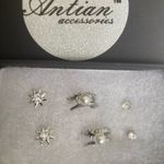 Antian Accessories™ 3 Pair Earring Set Pearl Hoops Star Zircon Studs CZ Silver Photo 1