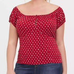 Torrid Blouse Womens 2XL Red Polka Dot Stretch Challis Off Shoulder Holiday Gift Photo 0