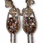 Champagne Glass Statement Earrings with Pearls & Rhinestones Gold Photo 0