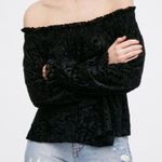 Free People  Womens S A Little Twist Off Shoulder Velvet Black Top Photo 0