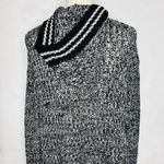 True Craft  Sz XS Hooded Open Varsity Cardigan Chunky Knit Sweater Black/White Photo 9