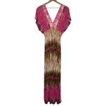 Boho Tie Dye Pink and Brown Maxi Dress V Cut Flowy Size M Photo 1
