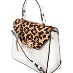 Dune London White Saffiano Leather Leopard Print Calf Hair Fur Trimmed Hand Bag Photo 2