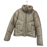 Abercrombie & Fitch Abercrombie Vegan Leather Puffer Jacket Size M Neutral Beige Cropped Winter Photo 1