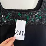 ZARA NWT  embroidered sequin Green Cutout Dress Photo 6