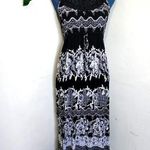 Bila Black White Boho Print Crochet Front Maxi Dress Photo 0