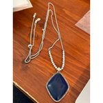 Lucky Brand Silver Tone Necklace Blue Agate Pendant Slide Adj Boho Marcasite Photo 6