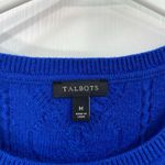 Talbots  electric blue cable knit button lambswool soft knit crewneck sweater M Photo 3