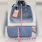 Juicy Couture Bag Obsession Satchel Slate Blue Velvet Rhinestones Purse Handbag Photo 7