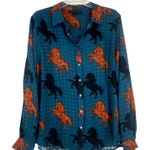 Jane and Delancey  Teal Horse Print Button Up Shirt Boho Western Long Sleeve Sz XL Photo 0