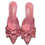 Lulus  Rose Pink Satin Textured Bow High Heel Mules(Size 6.5) Photo 2