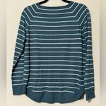 Staccato  size small round hem teal green striped sweater long sleeve boat neck Photo 7