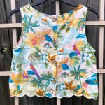 C&C California  100% Linen Back Button Sleeveless Shirt Tropical Palm Print XS Photo 3