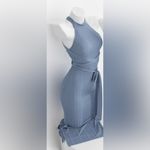 stretchy New Blue Ribbed Halter Backless‎ Bodycon Dress Tie Waist US XS/S Photo 1