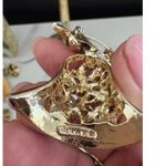 Vintage 1950's GERMANY Christmas Bell Bow Holly Red Berry Brooch Holiday Jewelry Gold Photo 5