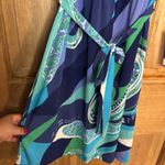 Jennifer Lopez new women’s Blue and Green Patterned Midi Dress size L Photo 3