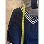 Westbound Fisherman Nautical V-Neck Sweater  Navy Blue White Sz L Petite Preppy Photo 4