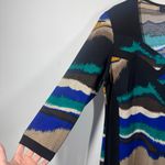 Bali Top Women Size M Blue 3/4 Sleeve Black Blue Art to Wear Vintage Tunic Wave Photo 4