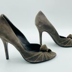 Gucci NEW Kelly Knot Mushroom Grey Peep Toe Suede Pump Shoe Sz 37 Wide Art Deco Photo 1