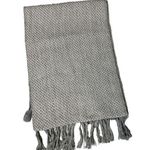 Emblem Made In Ireland 100% Pure Wool Gray White Chevron Scarf with Tassels Soft Photo 0