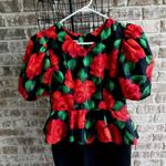 Mr. Mort Dress Black Red Floral Puff Sleeves Wedding Party Art Deco VTG… Size 8 Photo 8